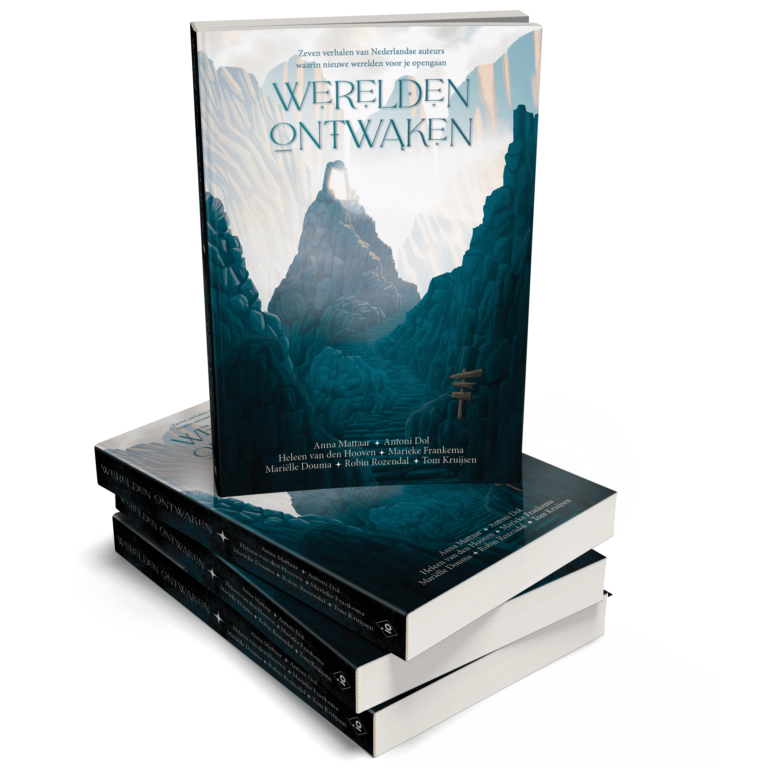 Een stapel exemplaren van Werelden ontwaken met voor het eerst de cover in beeld